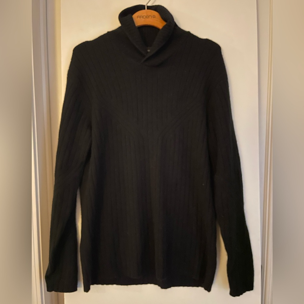 Claiborne Cashmere Blend Luxurious Knit Fishermans Ribbed Sweater Black